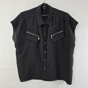 Black Label By Chico's Chicos Solid Black Cap Dolman Batwing Short Sleeve Top 2